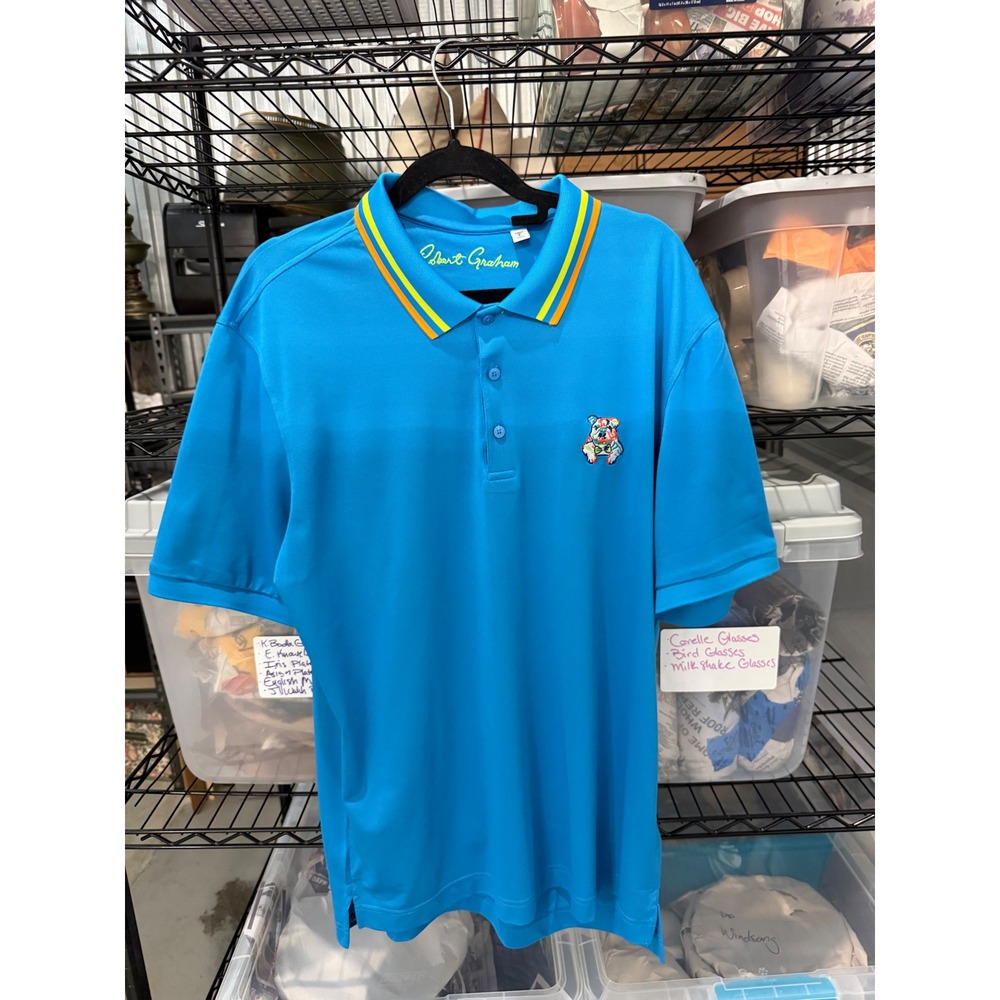 NWOT Robert Graham Mens Classic Fit Blue Bulldog Polo Shirt Large Short Sleeve